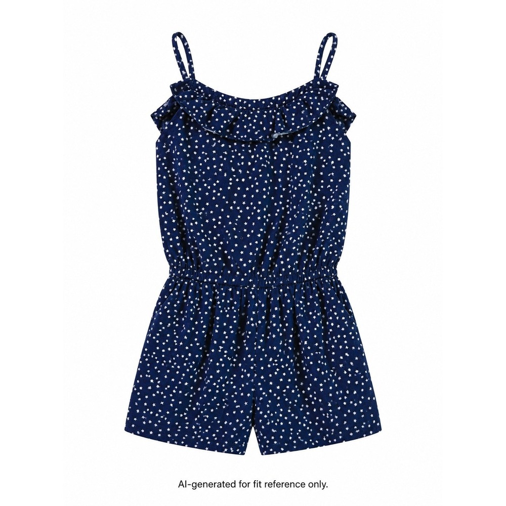 GapKids Romper Girls Size M 8 Blue Star‎ Print Raw Indigo Ruffle Neck